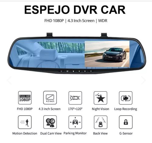 Espejo Retrovisor Con Doble Cámara DVR